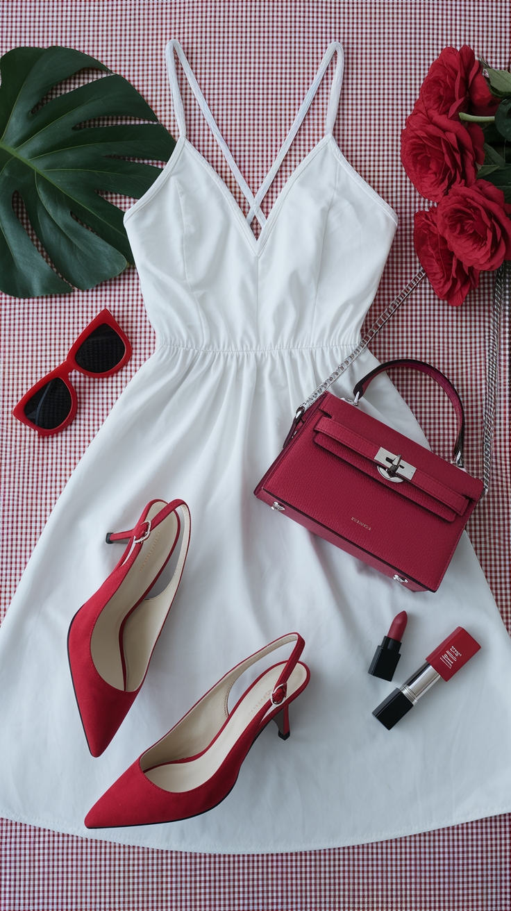 White Dress Red Accessories to Elevate Your Ensemble outfit idea