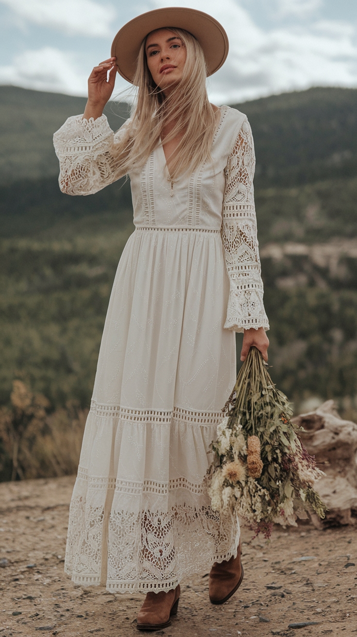 White Lace Maxi Dress Boho Long Sleeve Trends to Try outfit idea
