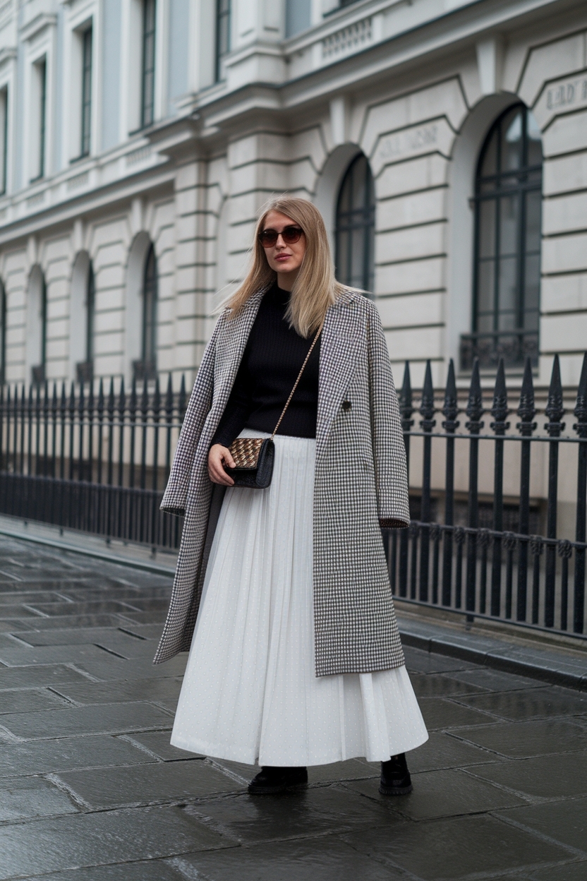 Elegant White Long Skirt Outfit Winter for Formal Events outfit idea