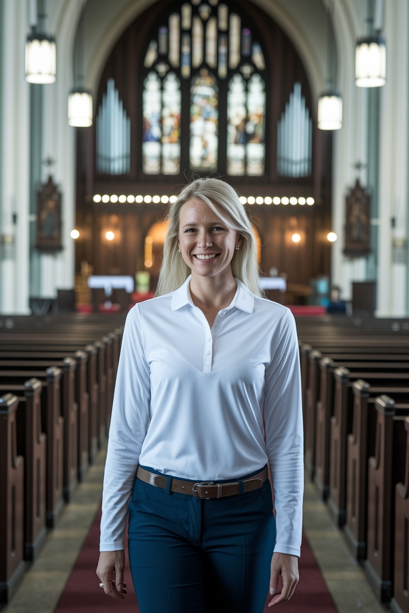 White Long Sleeve Polo Outfit Women for Effortless Style outfit idea