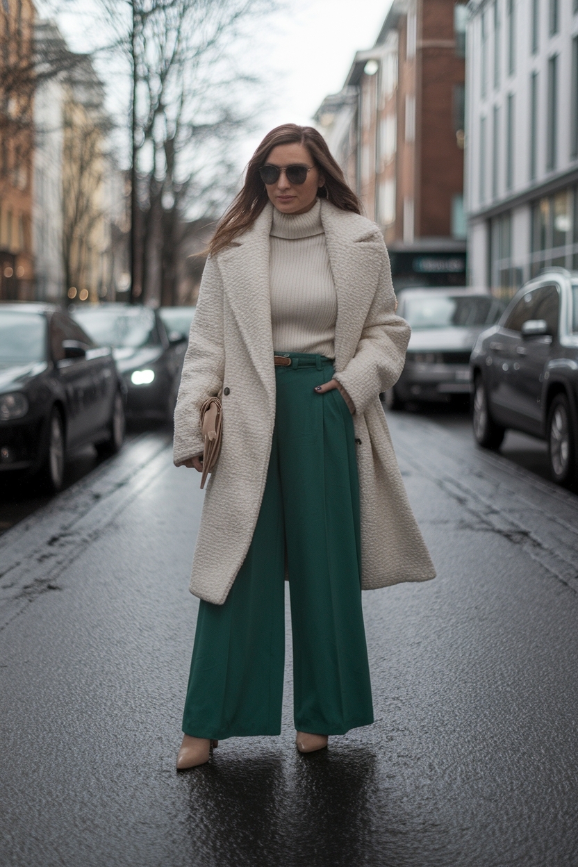 Stylish Wide Leg Pants Outfit Winter to Stay Warm outfit idea