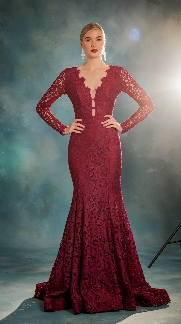 Elegant Wine Red Prom Dress Long Sleeve Styles to Try outfit idea