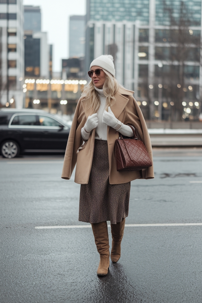 Winter Skirt Outfit with Boots for a Fashion-Forward Look outfit idea