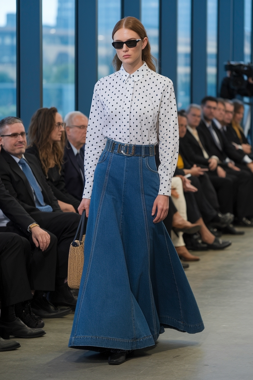 Women Long Denim Skirt Outfit for Every Occasion outfit idea