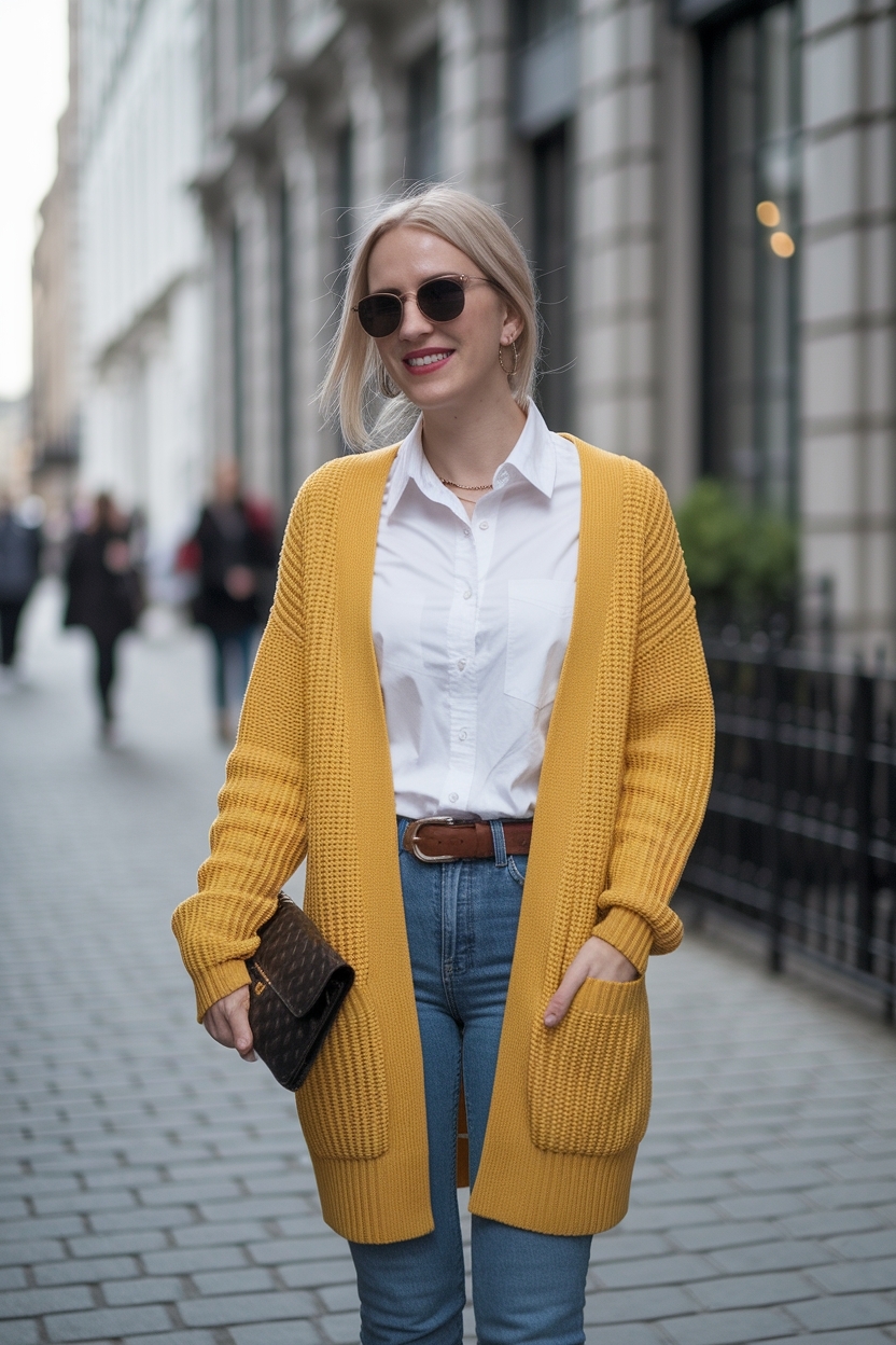 Vibrant Yellow Cardigan Outfit for Women’s Spring Looks outfit idea