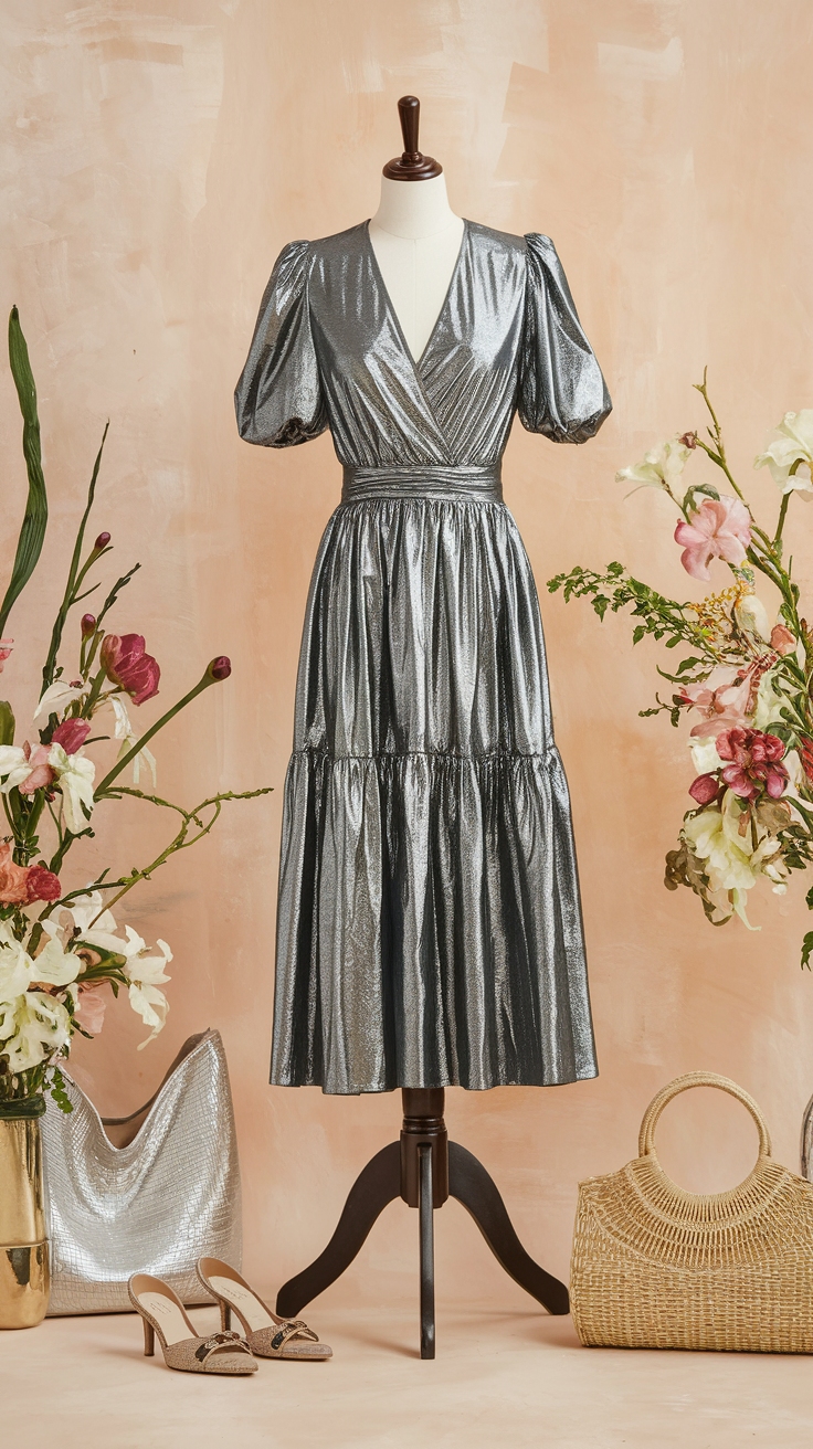 Stunning Zara Metallic Dress for Evening Glam outfit idea