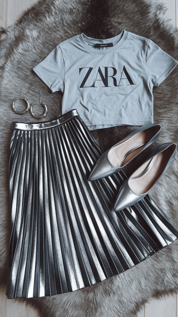 Versatile Zara Metallic Skirt for Fashion Lovers outfit idea